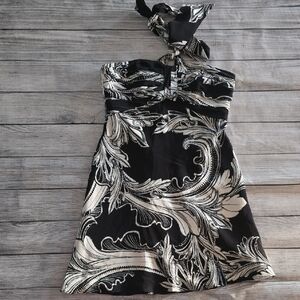 White House Black Market Strapless Dress with Black and Cream Pattern